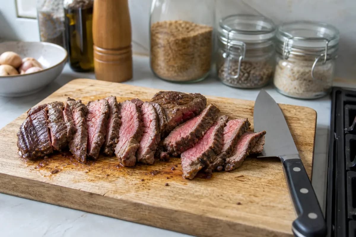 Editorial home-kitchen photo illustrating How to Slice Steak Against the Grain for Maximum Tenderness (tips tricks tip), realistic tools and ingredients in natu