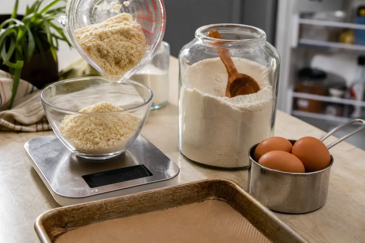 Editorial home-kitchen photo illustrating How to Substitute Almond Flour for All-Purpose Flour (tips tricks tip), realistic tools and ingredients in natural lig