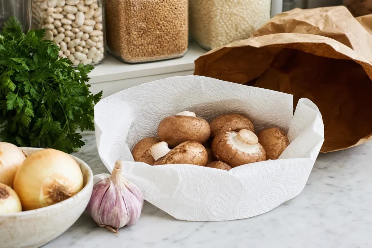 Editorial photo: The Paper Towel Moisture-Lock for Mushrooms (tips tricks tip) — realistic home-kitchen scene with visible tools and ingredients in natural ligh