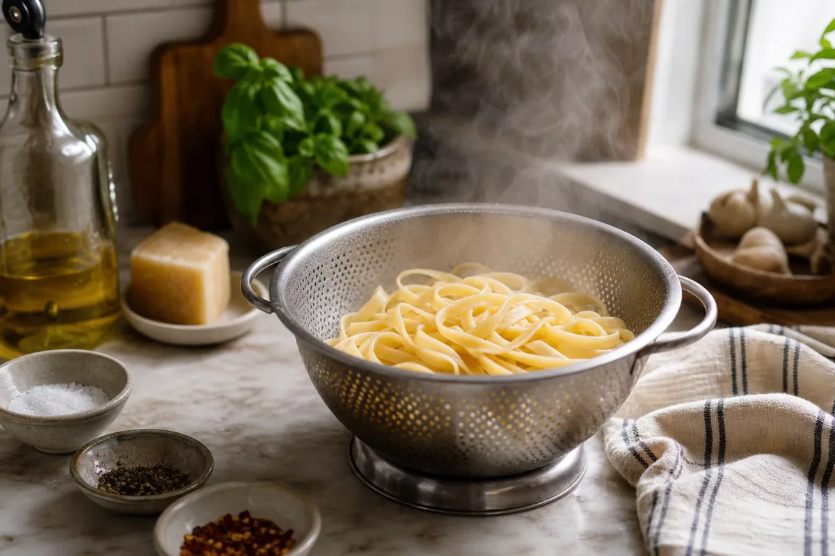 Editorial photo: How to Stop Pasta from Sticking Without Oil (tips tricks tip) — realistic home-kitchen scene with visible tools and ingredients in natural ligh