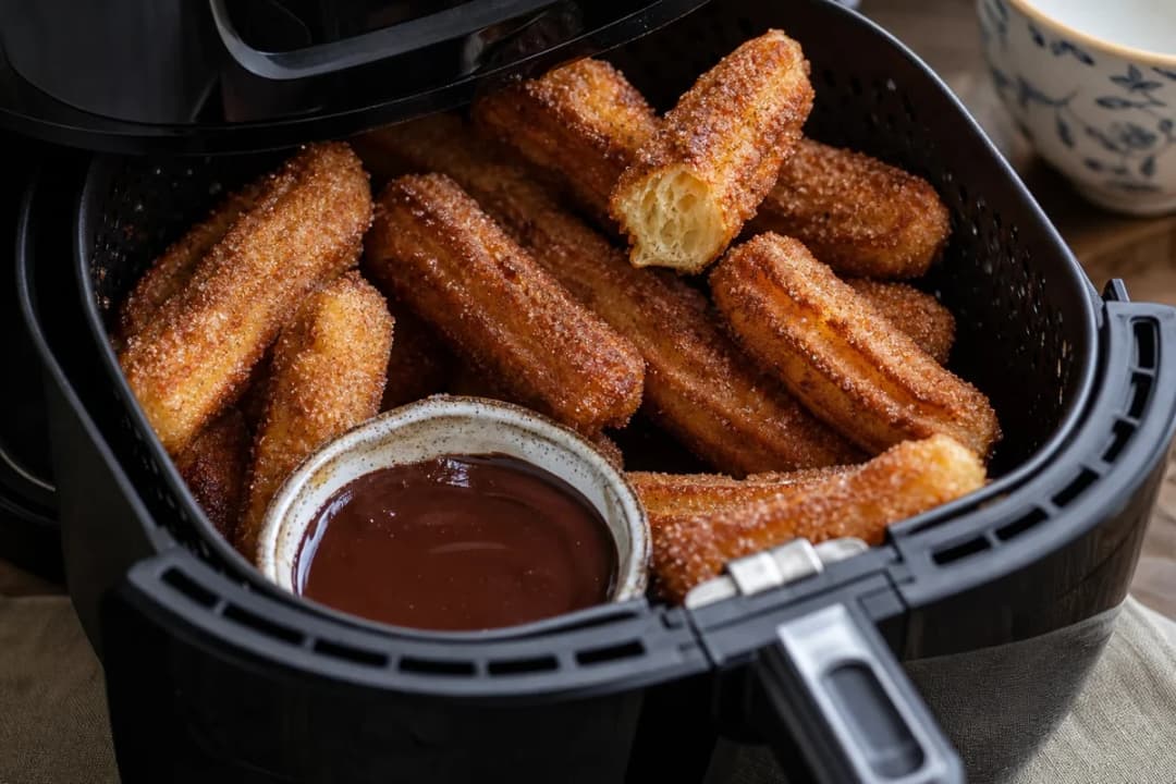 10-Minute Air Fryer Churros with Cinnamon Sugar & Chocolate Dip