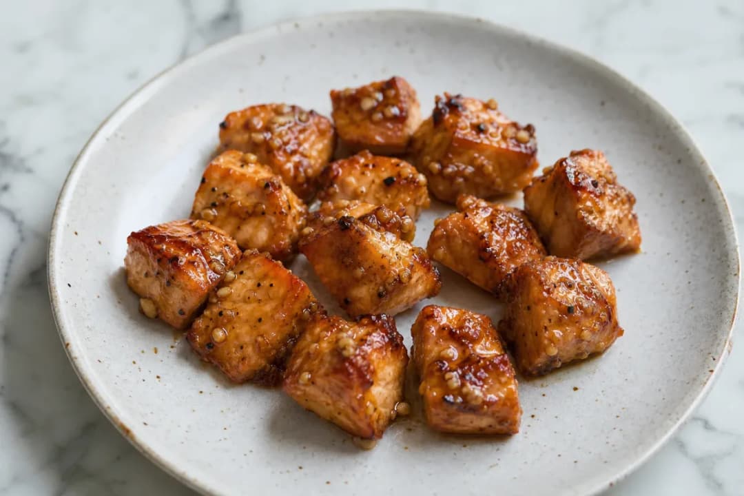 10-Minute Airfryer Salmon Bites with Crispy Honey Garlic Glaze