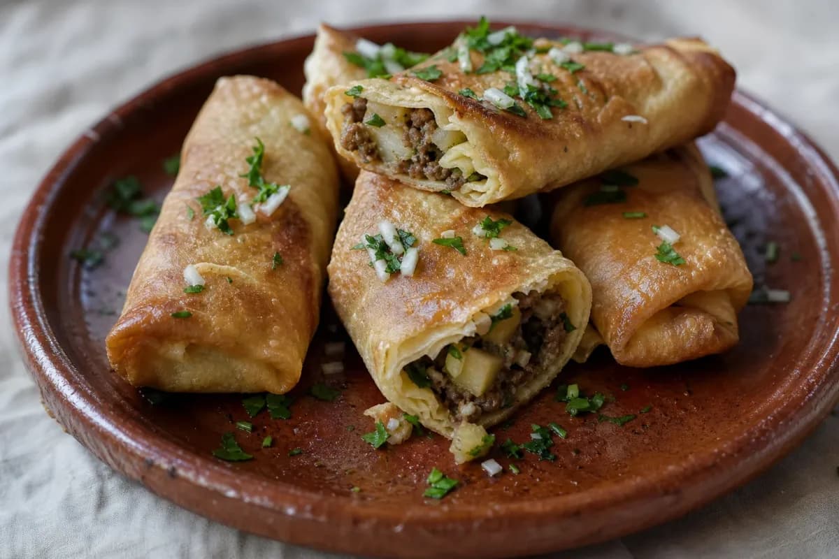 Algerian Bourek with Beef, Potatoes and Fresh Parsley