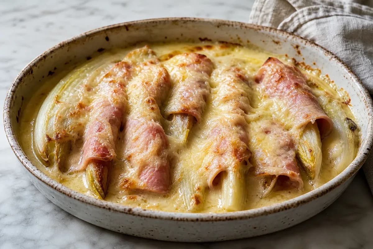 Belgian Endive Gratin with Ham and Cheese Sauce