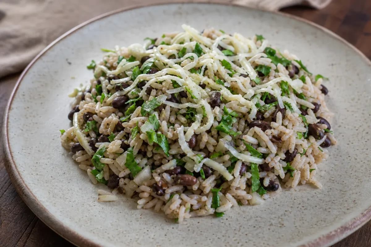 Brazilian Baião de Dois with Rice, Beans and Cheese