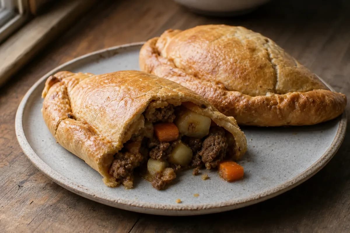 British Cornish Pasties with Beef and Root Vegetables Filling