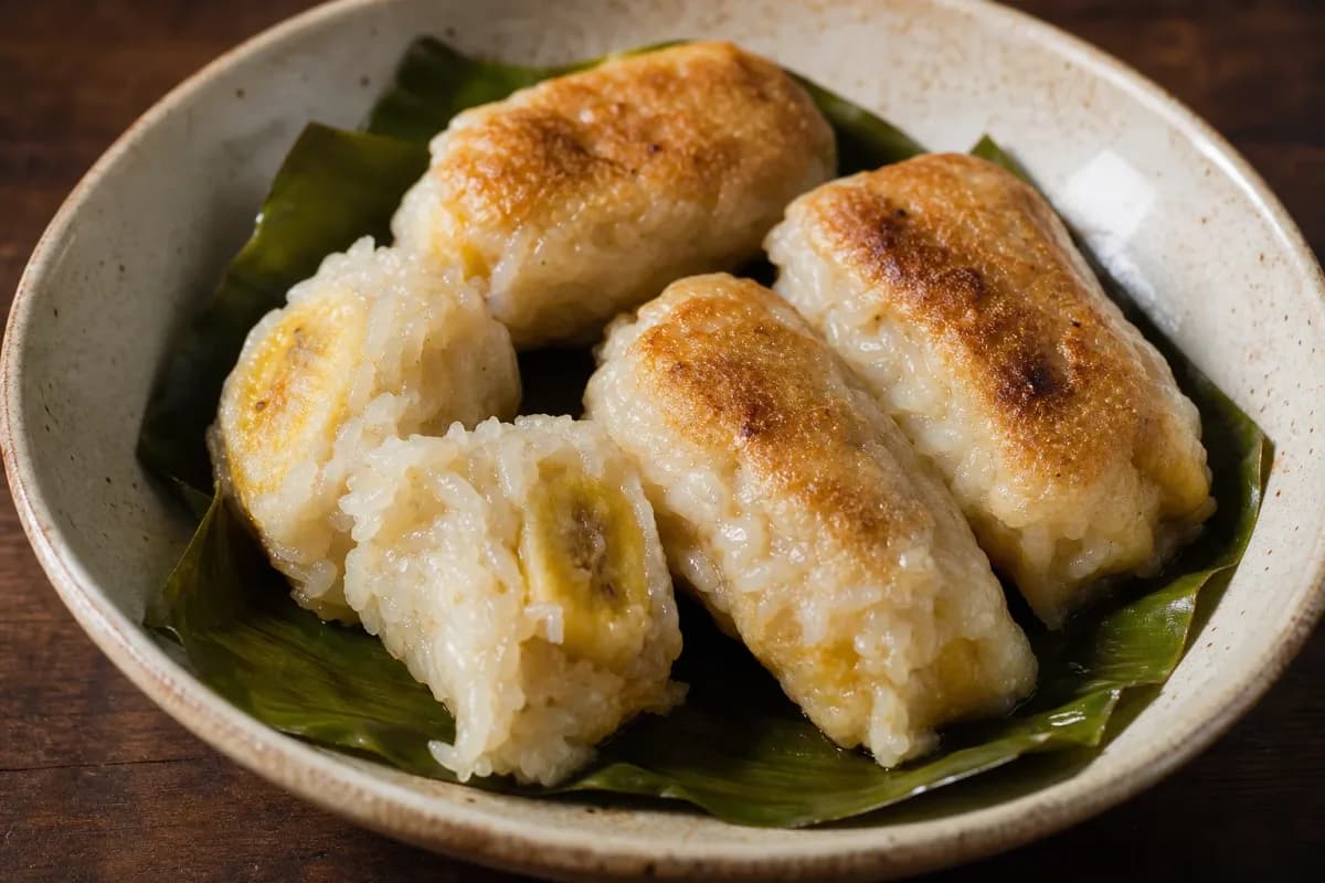 Cambodian Num Ansom Chek Sticky Rice Banana Cakes with Coconut
