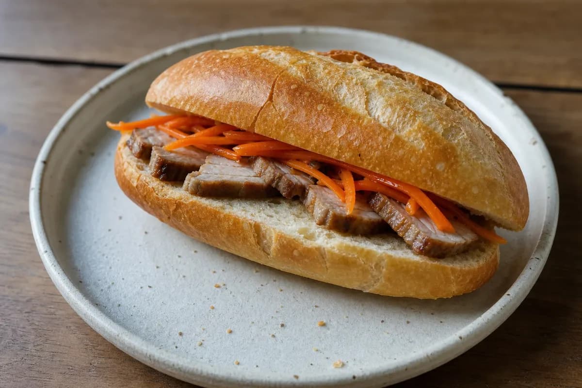 Cambodian Num Pang Sandwich with Pork and Pickled Vegetables