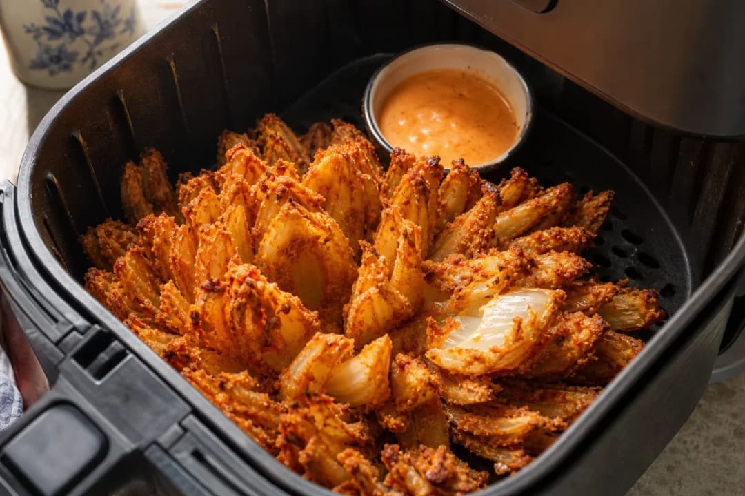 Crispy Air Fryer Blooming Onion with Spicy Dipping Sauce