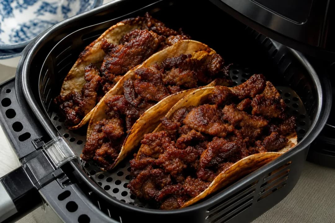 Crispy Air Fryer Korean Bulgogi Tacos with Spicy Slaw