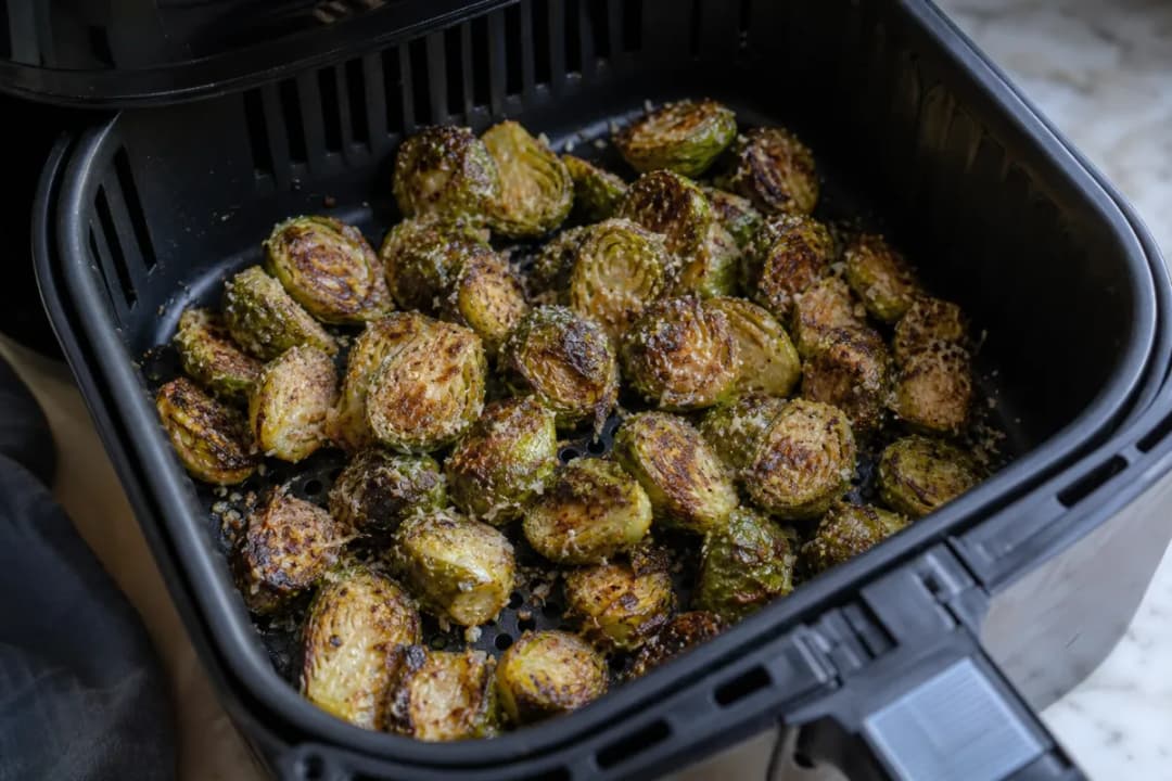 Crispy Airfryer Brussels Sprouts with Balsamic & Parmesan Crust