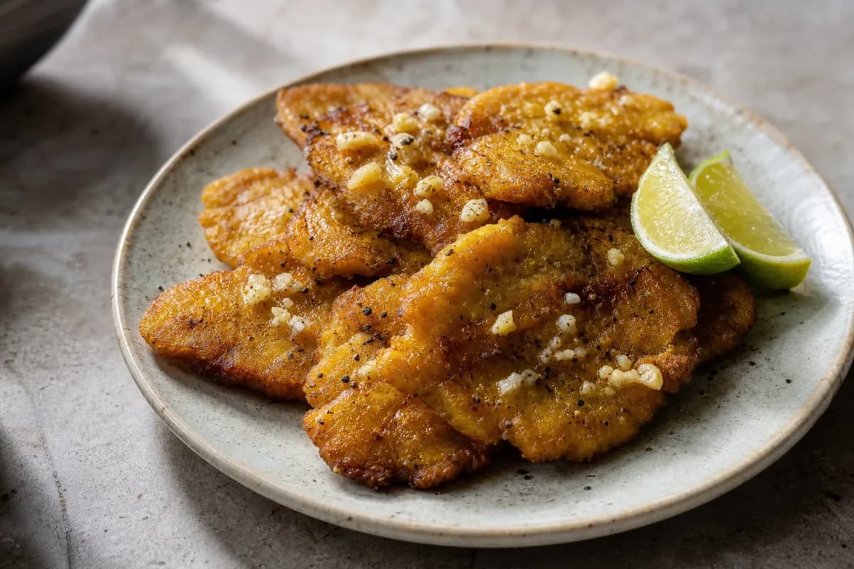 Crispy Cuban Tostones – Twice Fried Plantains with Garlic Sauce