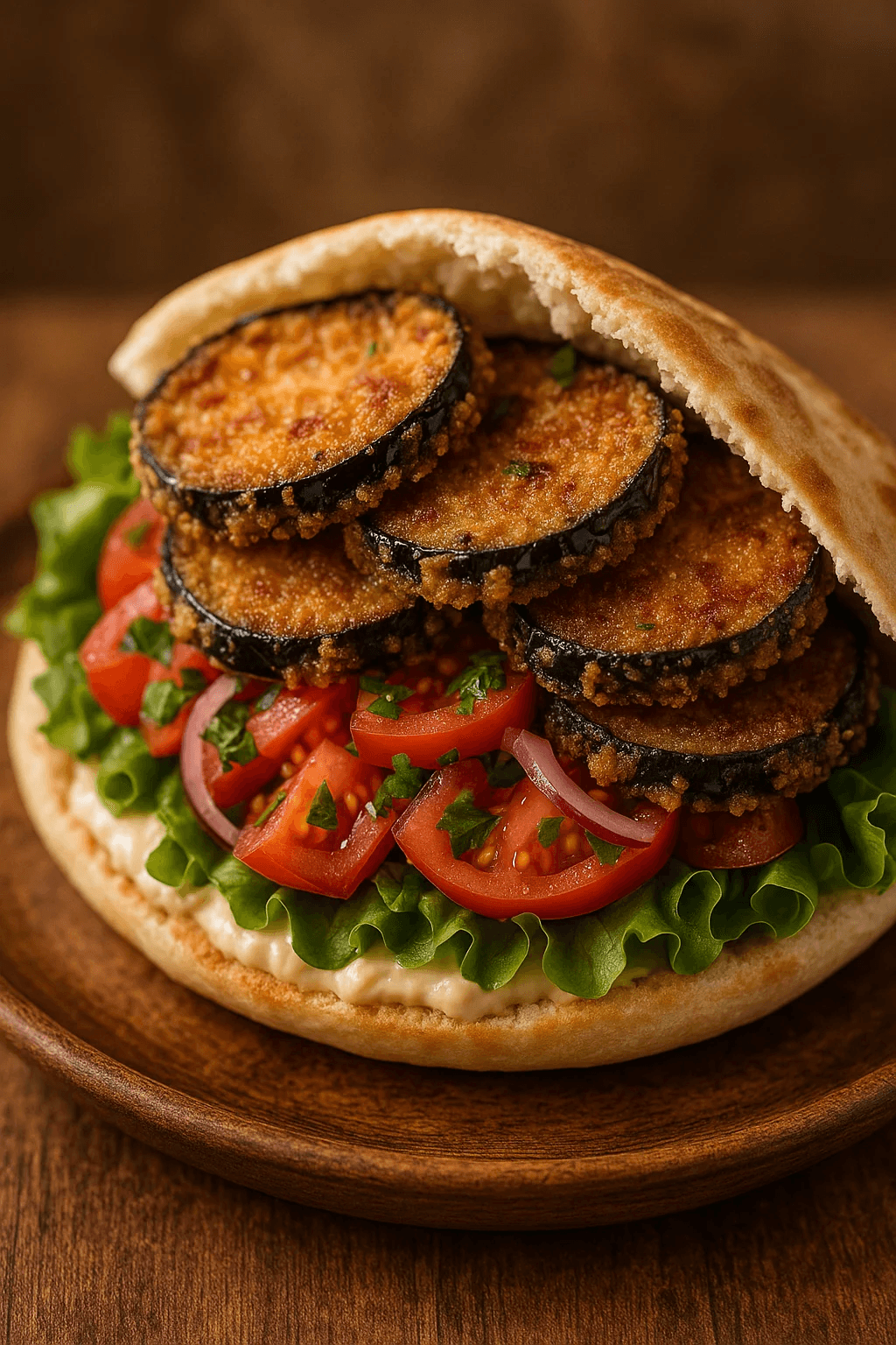 Crispy Eggplant Pita Sandwich with Flavorful Fillings