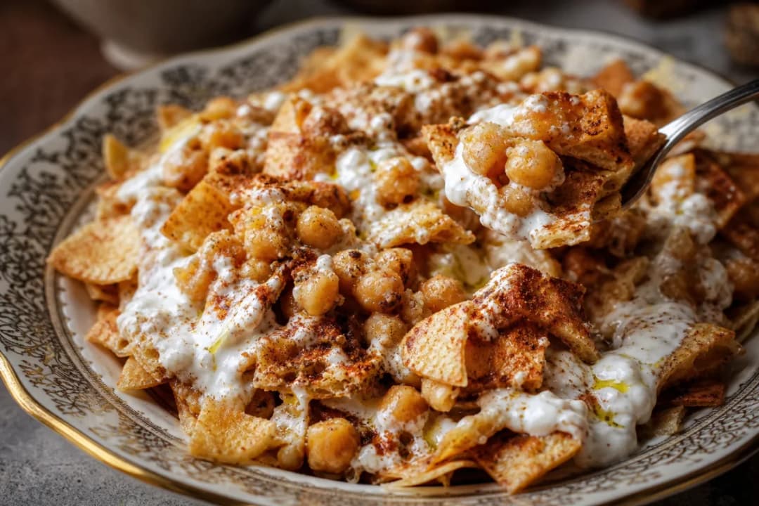 Crispy Syrian Fatteh with Chickpeas and Tahini Yogurt Sauce