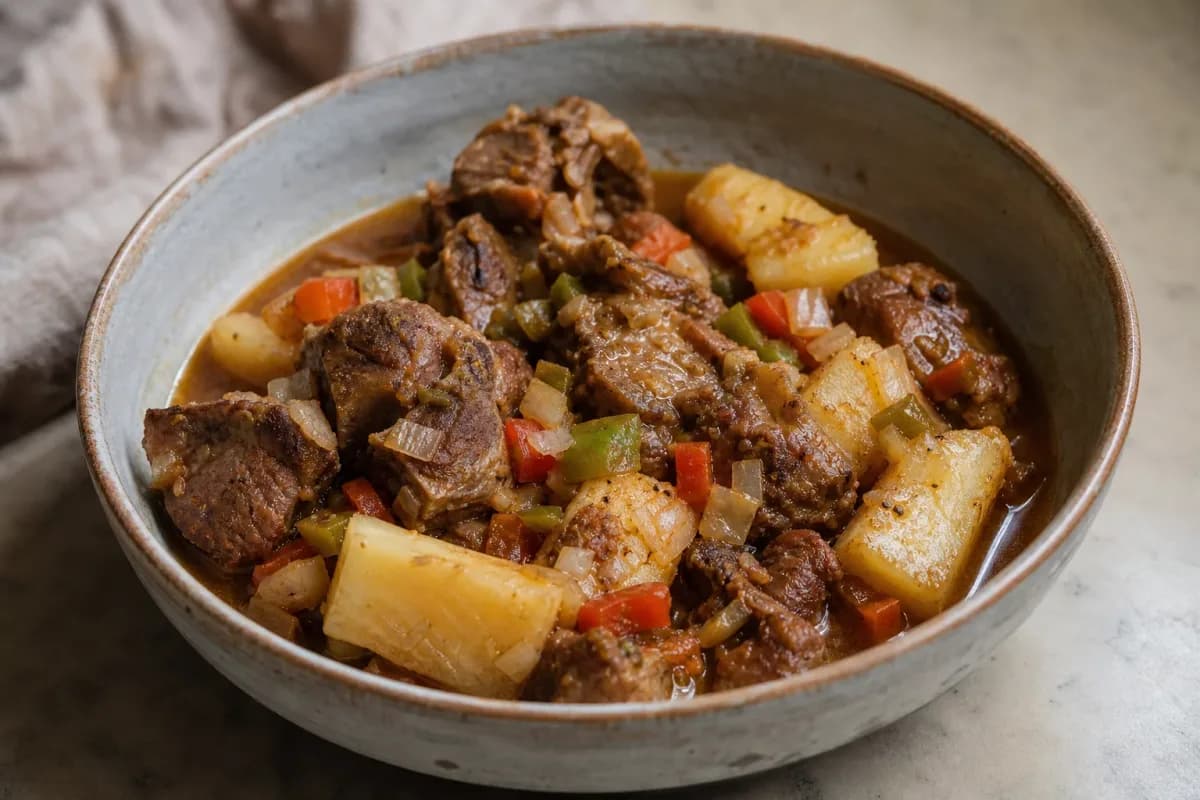 Dominican Chivo Guisado with Yuca and Aromatic Spices