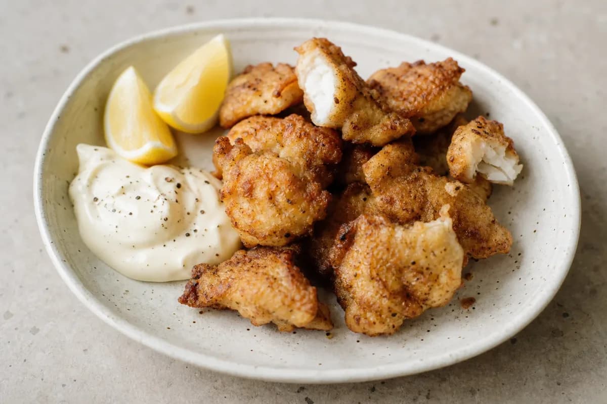 Dutch Kibbeling with Garlic Sauce and Lemon for a Crispy Treat