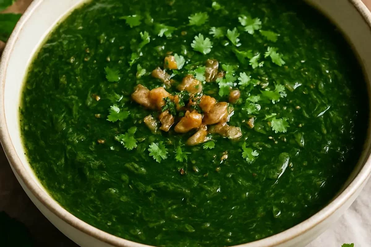 Garlicky Molokhia with Garlic and Coriander Cooking Method — dinner recipe, beautifully plated and ready to serve