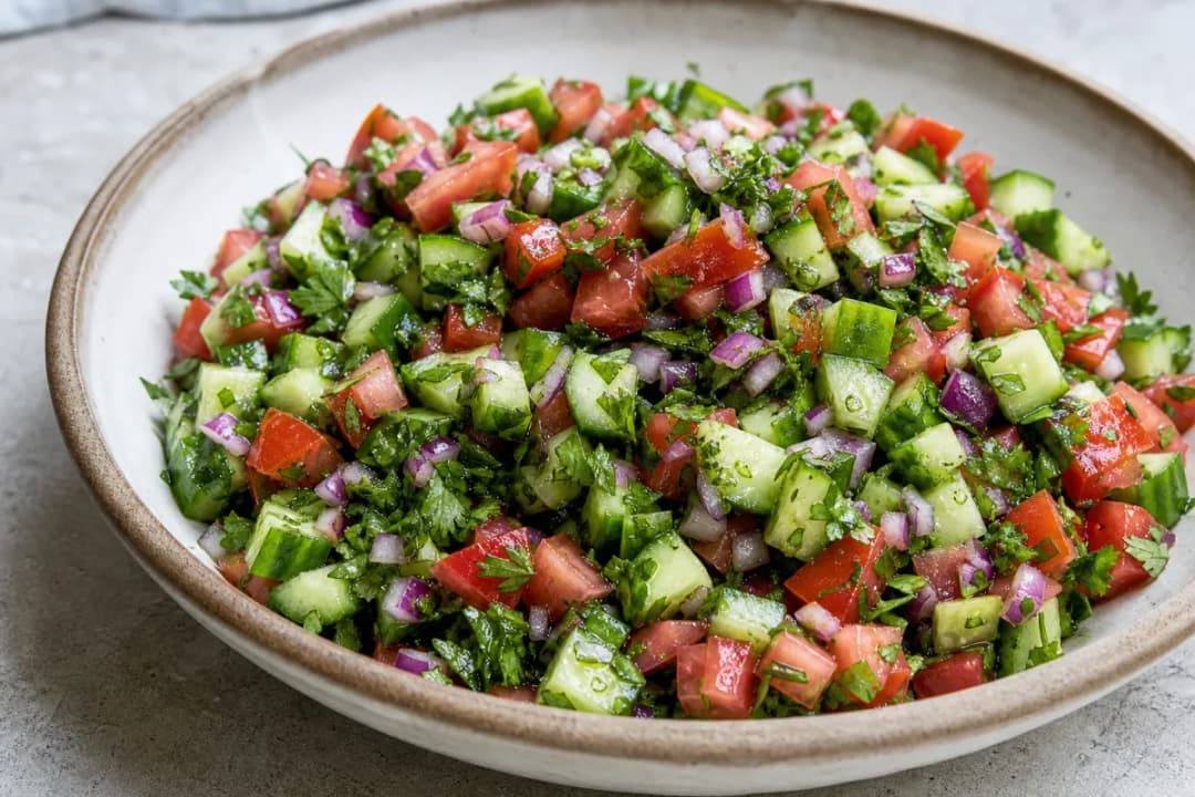 Israeli Chopped Salad with Cucumber, Tomato and Fresh Herbs
