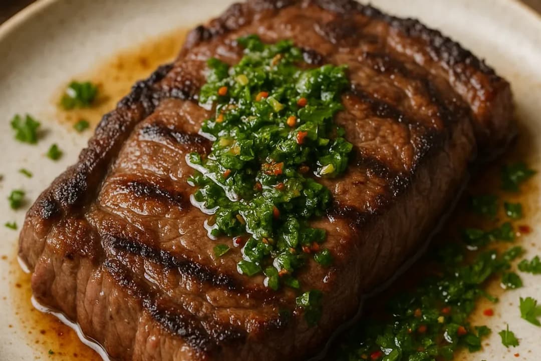 Juicy Argentinian Steak with Fresh Chimichurri Sauce