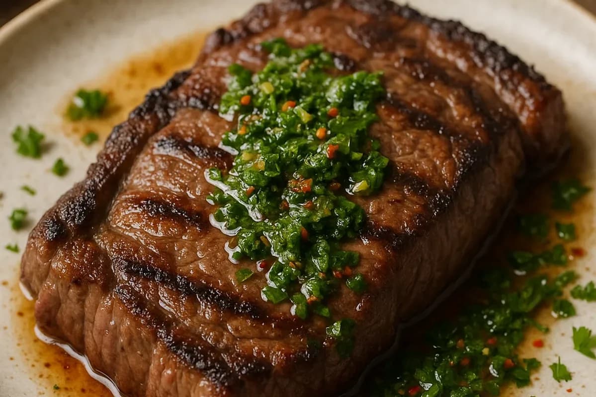 Juicy Argentinian Steak with Fresh Chimichurri Sauce