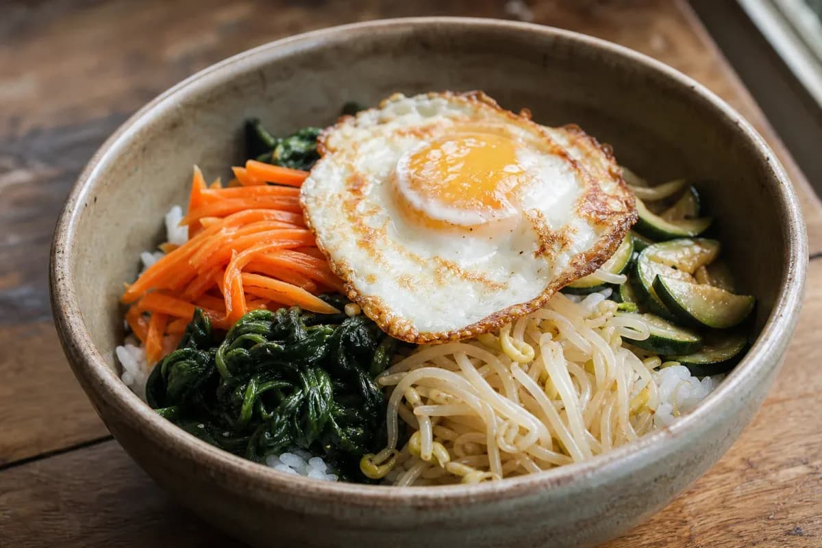Korean Bibimbap with Vegetables and Fried Egg