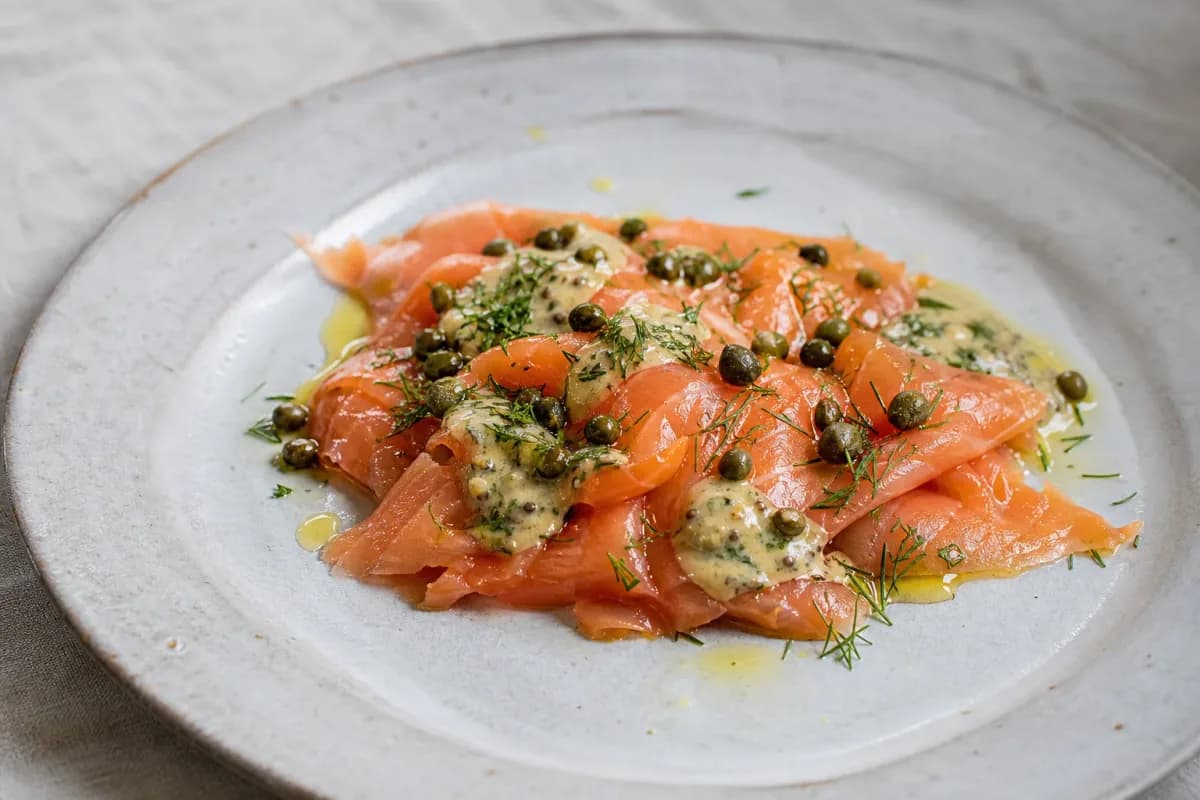 Norwegian Smoked Salmon with Mustard Dill Sauce and Capers