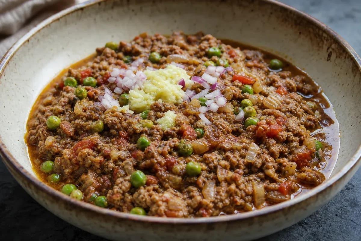 Pakistani Keema with Ground Beef, Peas and Aromatic Spices