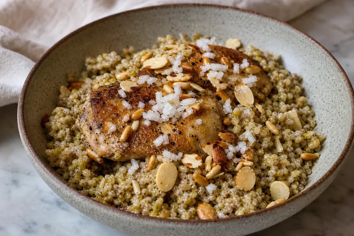 Palestinian Freekeh with Chicken and Toasted Nuts for Dinner