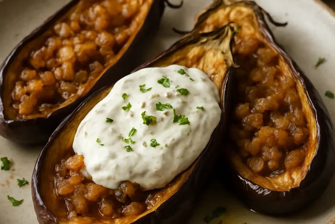 Savory Eggplant Baked with Garlic Yogurt