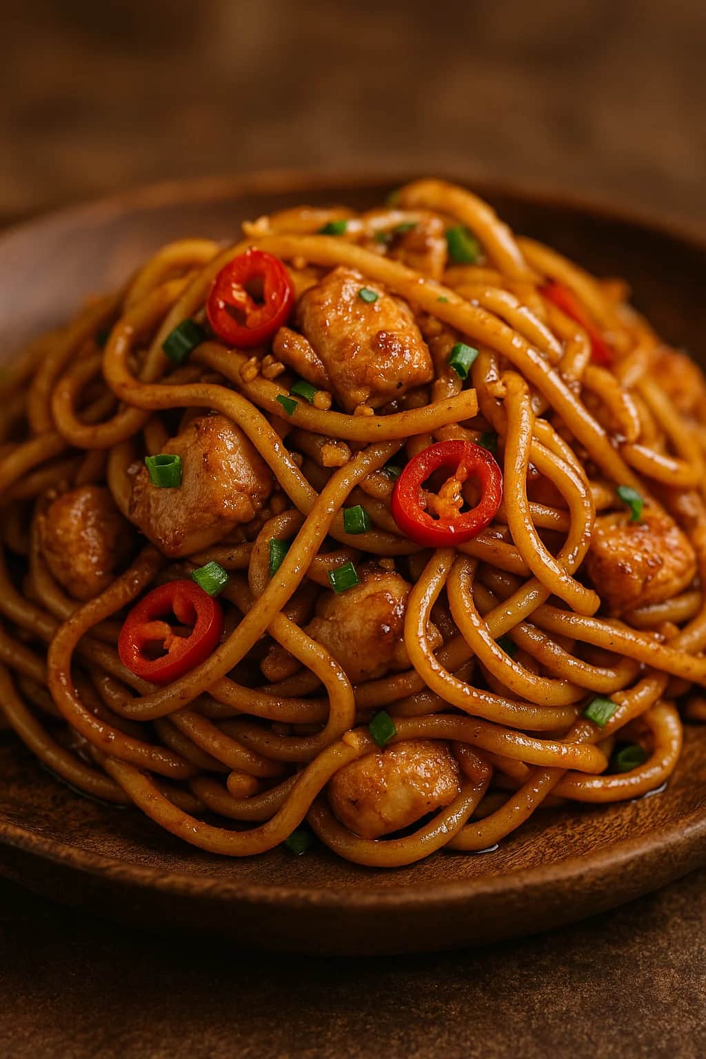 Spicy Garlic Chicken Noodles with Stir-Frying Method