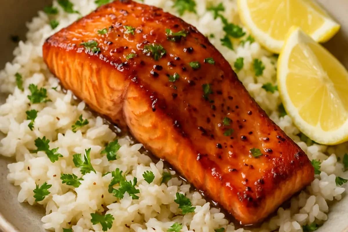 Spicy Hot Honey Salmon Rice Bowl — seafood recipe, beautifully plated and ready to serve