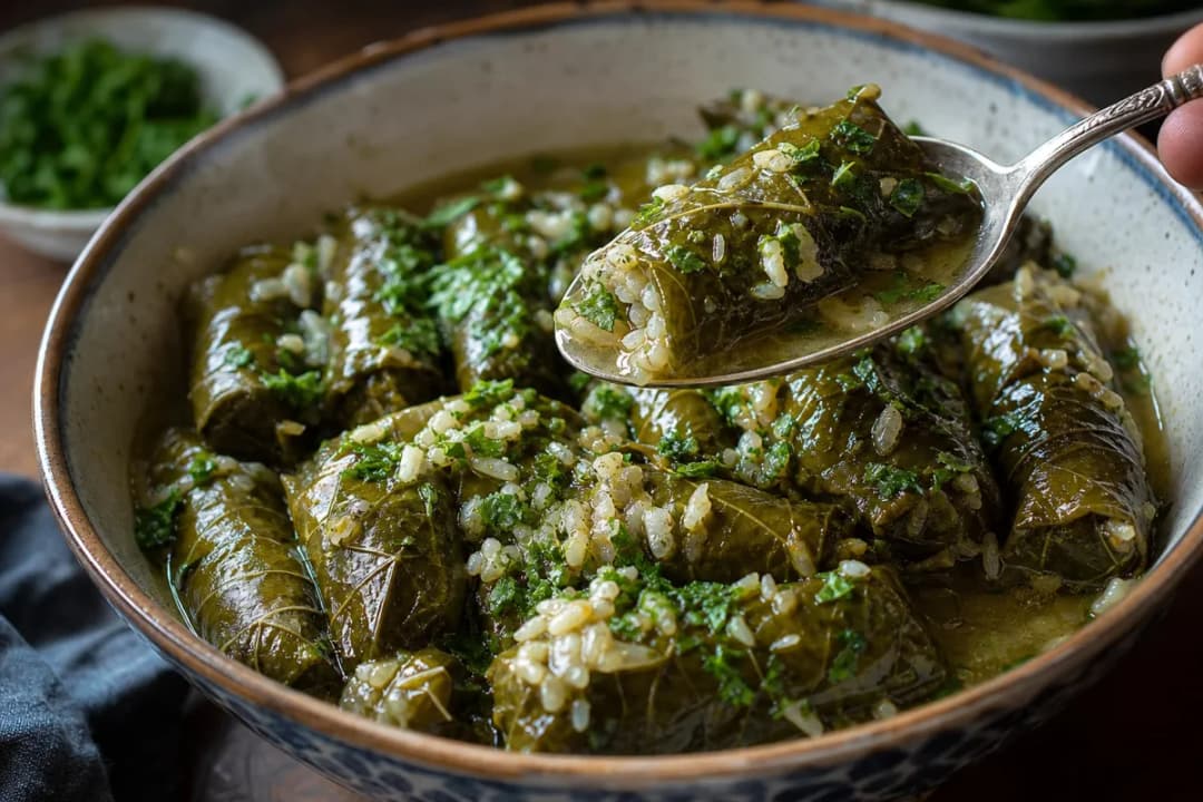Syrian Yabraq with Garlic, Lemon, and Tender Grape Leaves